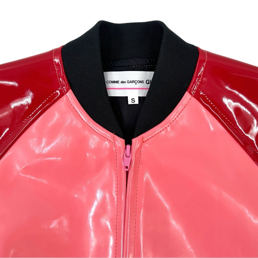Comme Des Garcons Girl Red & Pink Enamel PVC Faux Patent Leather Bomber Jacket - Picture 3 of 14